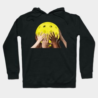 Pickleball Hands Raising ball earth globe Hoodie